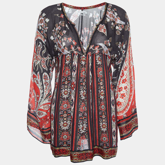Isabel Marant Etoile Multicolor Printed Chiffon Crepe Top S - Picture 2 of 6